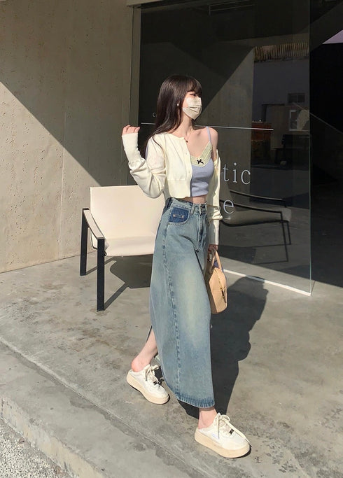 Denim Hight Waist Back Slit Long Skirts